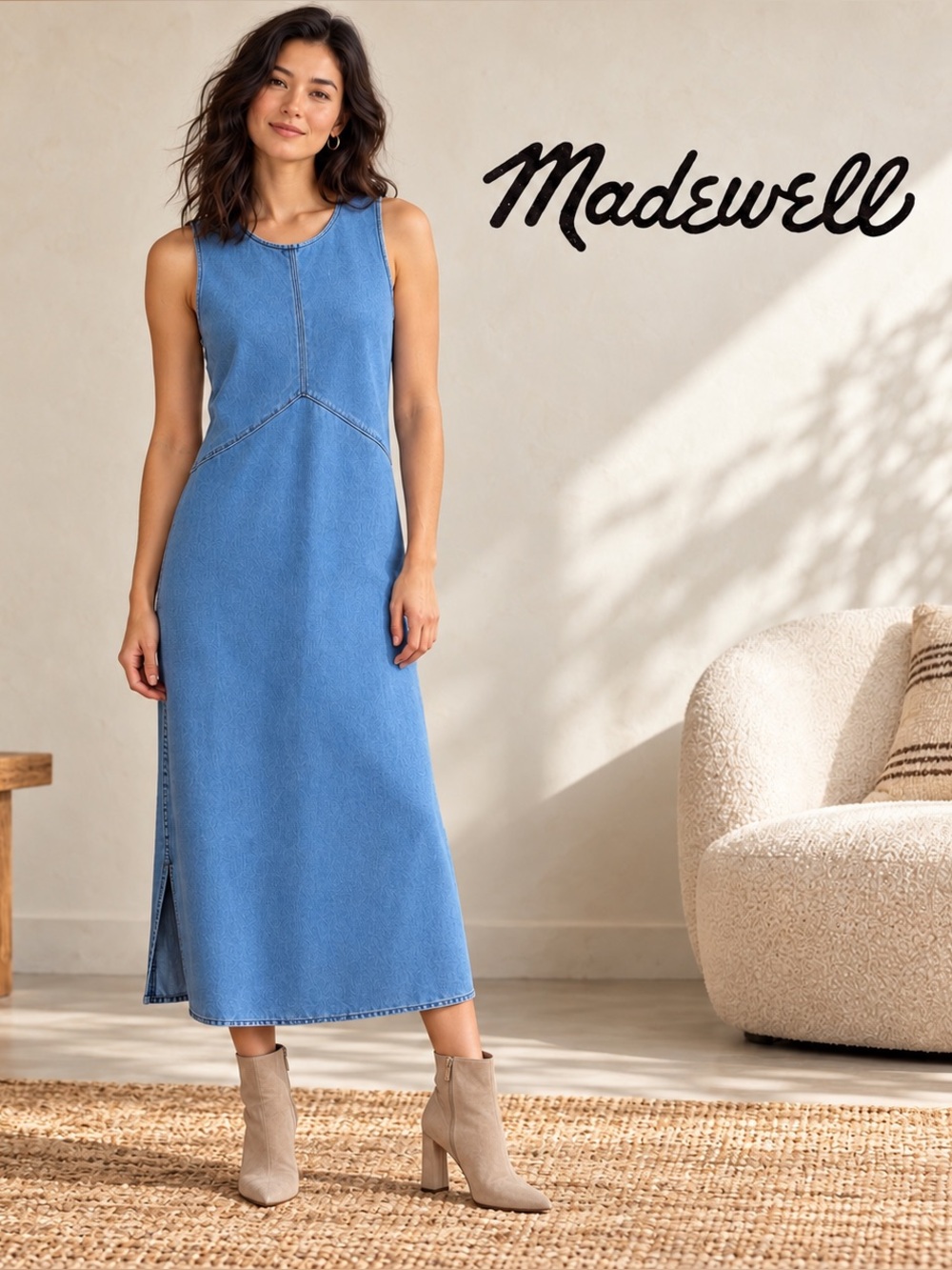 🌸Madewell Light Blue Denim Maxi Dress with Side Slit size 10 Minimalist Preppy